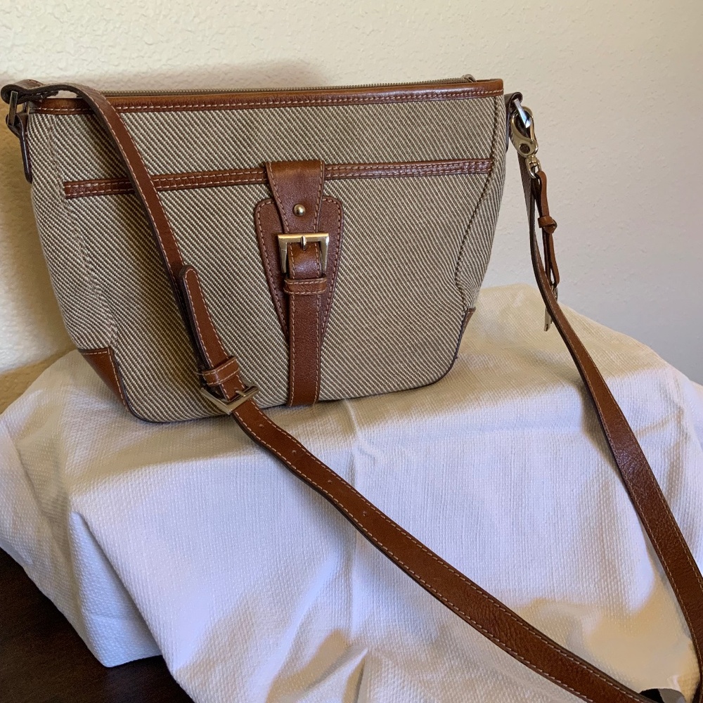 LIKE NEW! Etienne Aigner Brown Leather Bag Tweed Herringbone